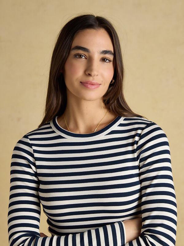 Joules Women's Sophie Long Sleeve Ribbed Fitted Top - Navy Stripe Image 7