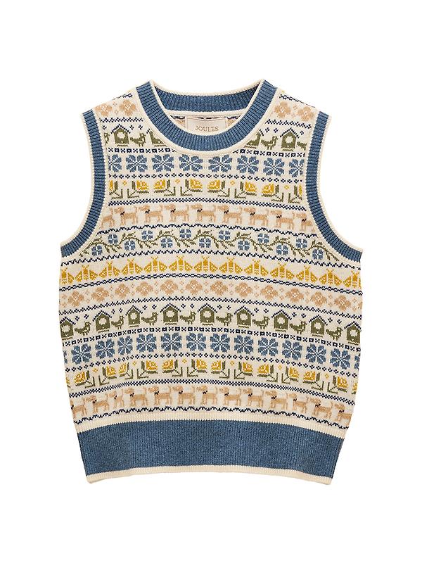 Joules Women's Birds & Bees Knitted Crew Neck Vest - Cream/Blue Image 1