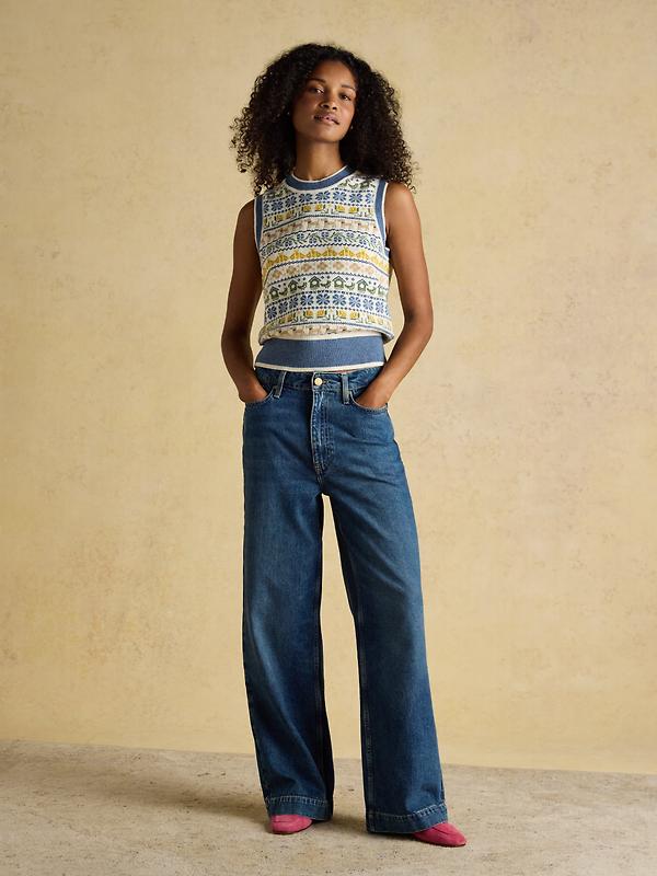 Joules Women's Birds & Bees Knitted Crew Neck Vest - Cream/Blue Image 4