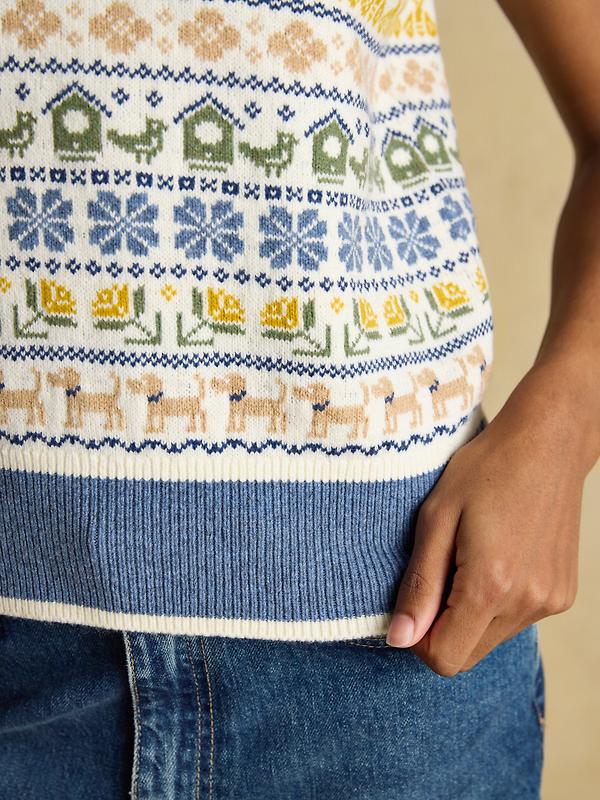 Joules Women's Birds & Bees Knitted Crew Neck Vest - Cream/Blue Image 8