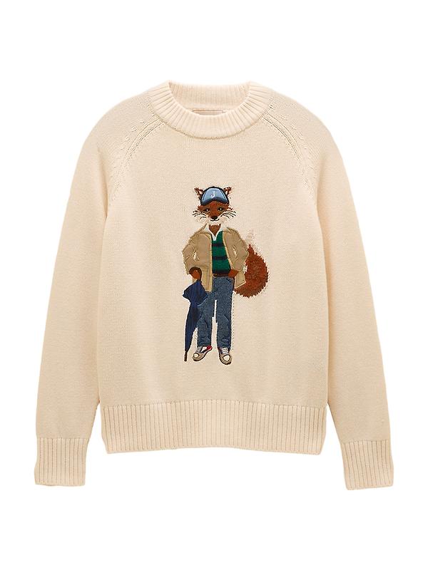 Joules Women's April Showers Jonty Fox Embroidered Crew Neck Jumper - Cream Image 1