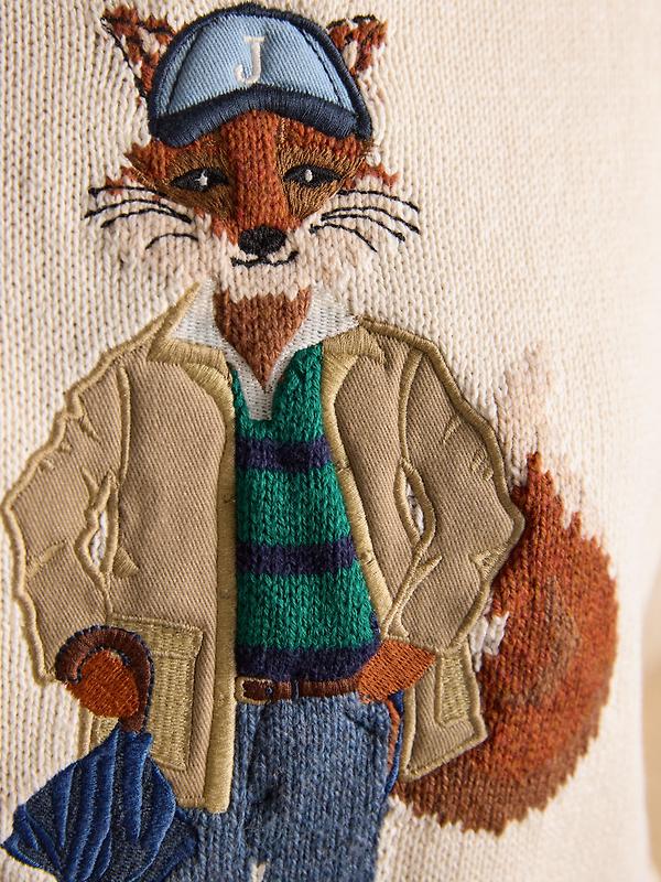 Joules Women's April Showers Jonty Fox Embroidered Crew Neck Jumper - Cream Image 8