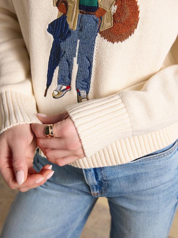 Joules Women's April Showers Jonty Fox Embroidered Crew Neck Jumper - Cream Image 9