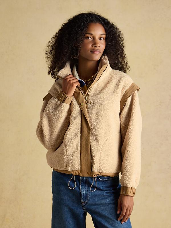 Joules Women's 2 in 1 Borg Full Zip Fleece Jacket - Cream Image 2