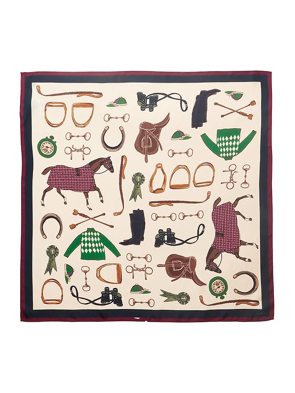 Joules Women's Elsie Square 100% Silk Scarf - Cream Navy Equestrian Image 1