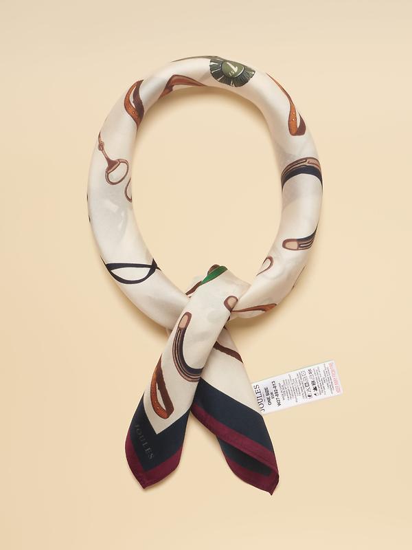 Joules Women's Elsie Square 100% Silk Scarf - Cream Navy Equestrian Image 5