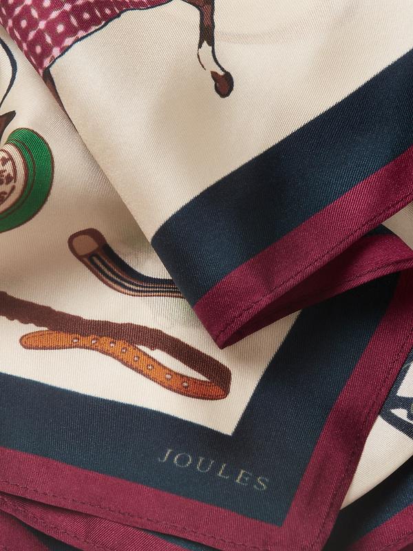 Joules Women's Elsie Square 100% Silk Scarf - Cream Navy Equestrian Image 6