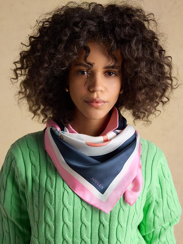 Joules Women's Bloomfield Square 100% Silk Scarf - Cream & Navy Printed Image 2