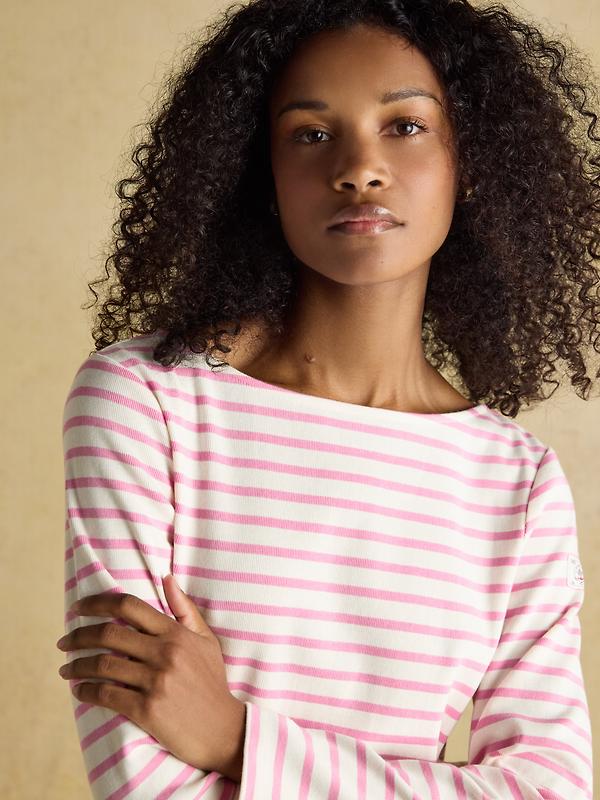Joules Women's Harbour Boat Neck 100% Cotton Long Sleeve Breton Top - Cream/Pink Image 6