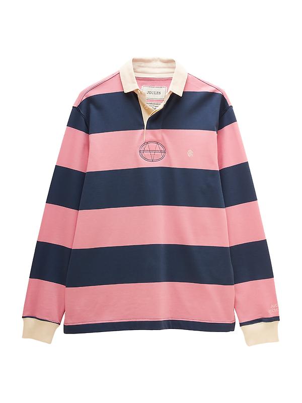 Joules Men's Striped Long Sleeve Rugby Shirt - Pink/Blue Image 1