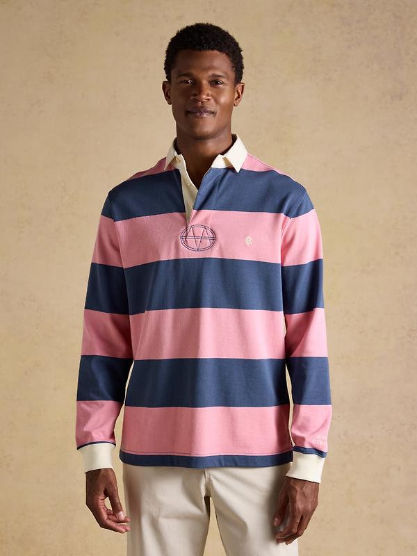 Joules Men's Striped Long Sleeve Rugby Shirt - Pink/Blue Image 2