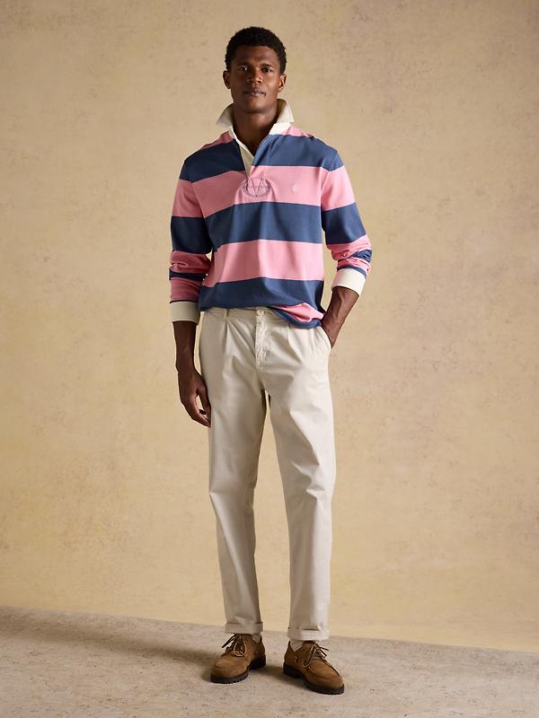 Joules Men's Striped Long Sleeve Rugby Shirt - Pink/Blue Image 4
