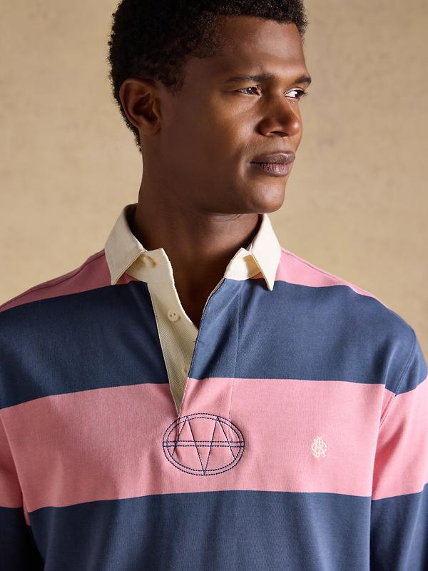 Joules Men's Striped Long Sleeve Rugby Shirt - Pink/Blue Image 6