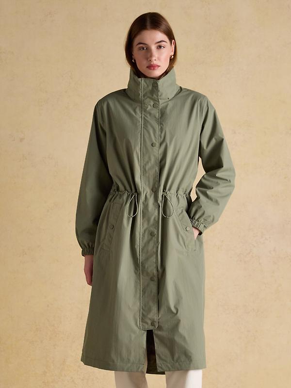 Joules Women's Hensley Longline Waterproof Coat with Packable Hood - Khaki Green Image 2