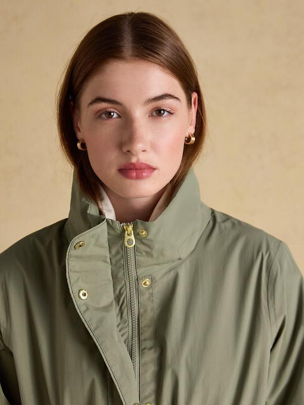 Joules Women's Hensley Longline Waterproof Coat with Packable Hood - Khaki Green Image 4