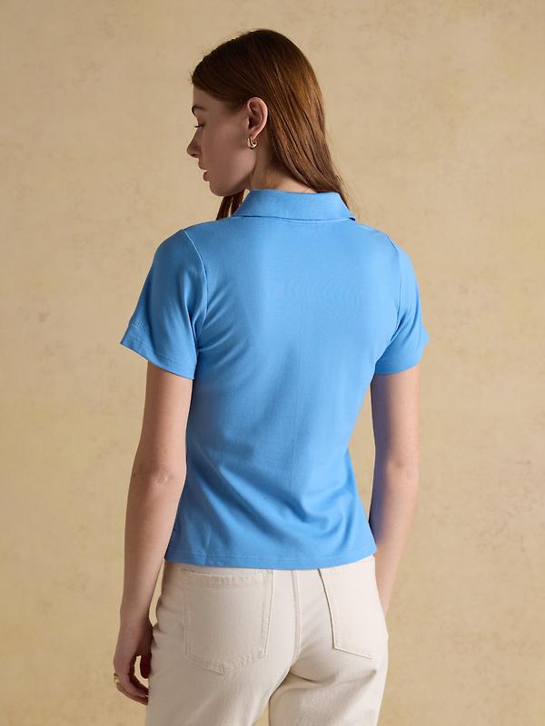 Joules Women's Jonty Fox Slim Fit Cotton Pique Polo Shirt - Blue Image 3