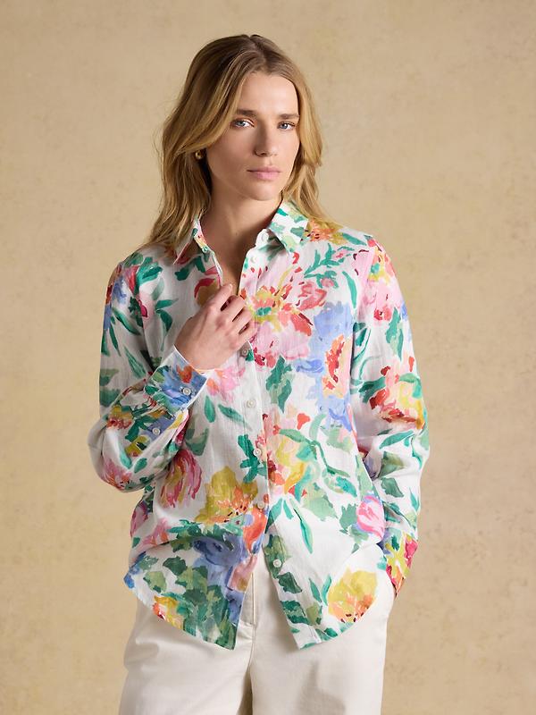 Joules Women's Anna Long Sleeve 100% Linen Shirt - Multi Floral Image 2