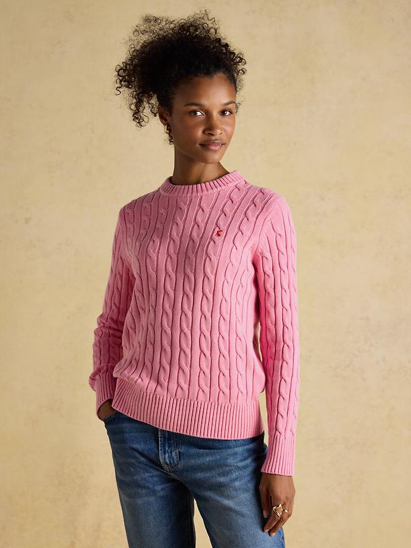 Joules Women's Classic Cable Cotton Crew Neck Jumper - Pink Image 2