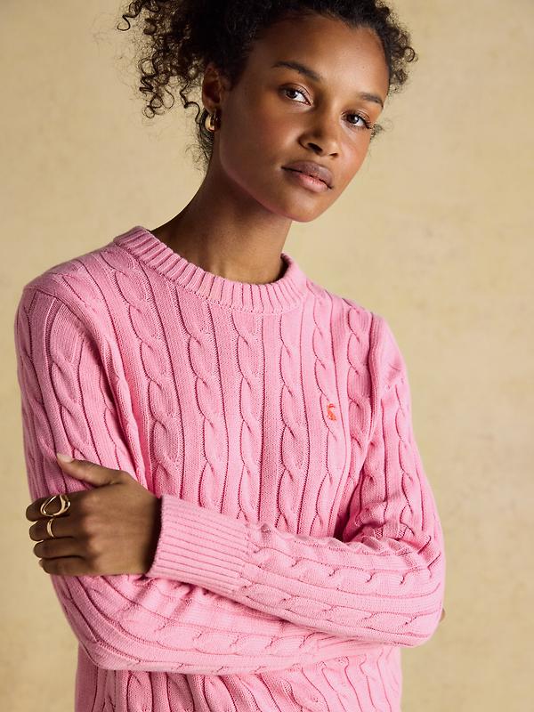 Joules Women's Classic Cable Cotton Crew Neck Jumper - Pink Image 4