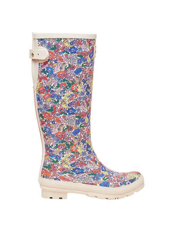 Joules Women's Floral Adjustable Tall Wellies - White Ditsy Image 1