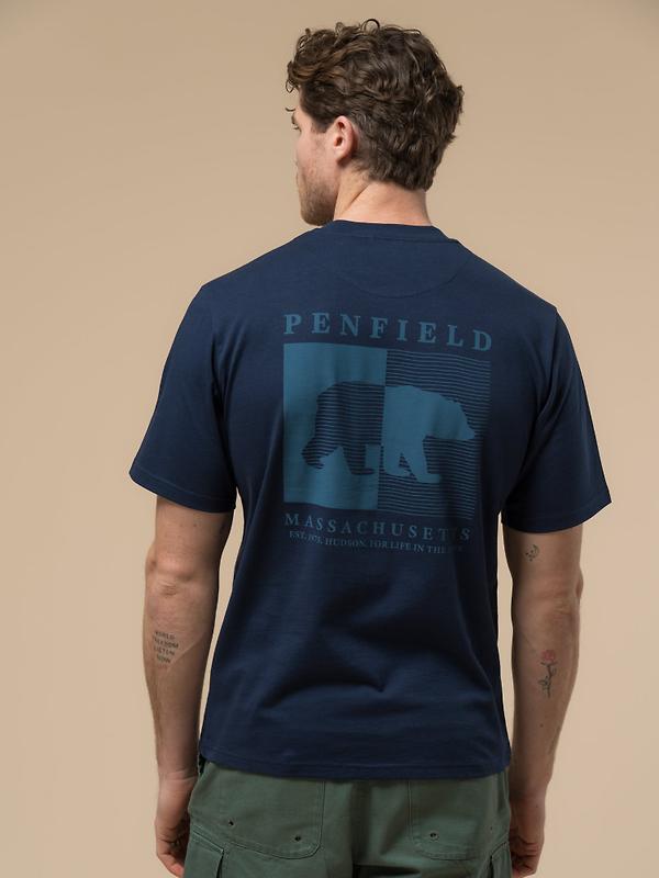 Penfield Men's Contrast Stripe Bear T-Shirt - Navy Image 5