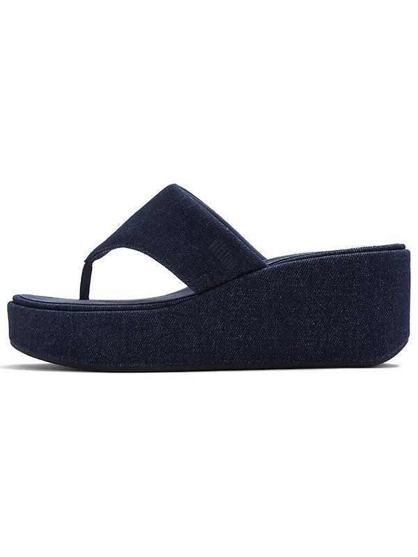 FitFlop Women's PLATFFORMS Denim Wedge Toe-Post Sandals - Dark Denim Image 1