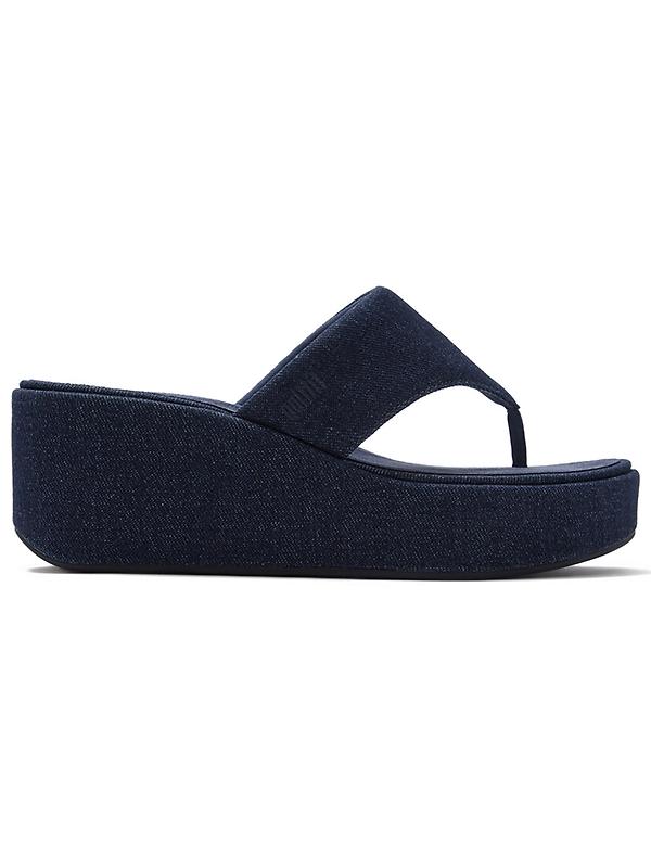 FitFlop Women's PLATFFORMS Denim Wedge Toe-Post Sandals - Dark Denim Image 1