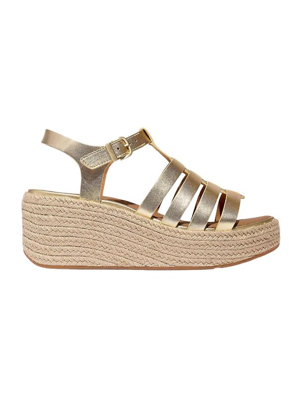 FitFlop Women's PLATFFORMS Espadrille Metallic-Leather Fisherman Wedge Sandals - Platino Product Image