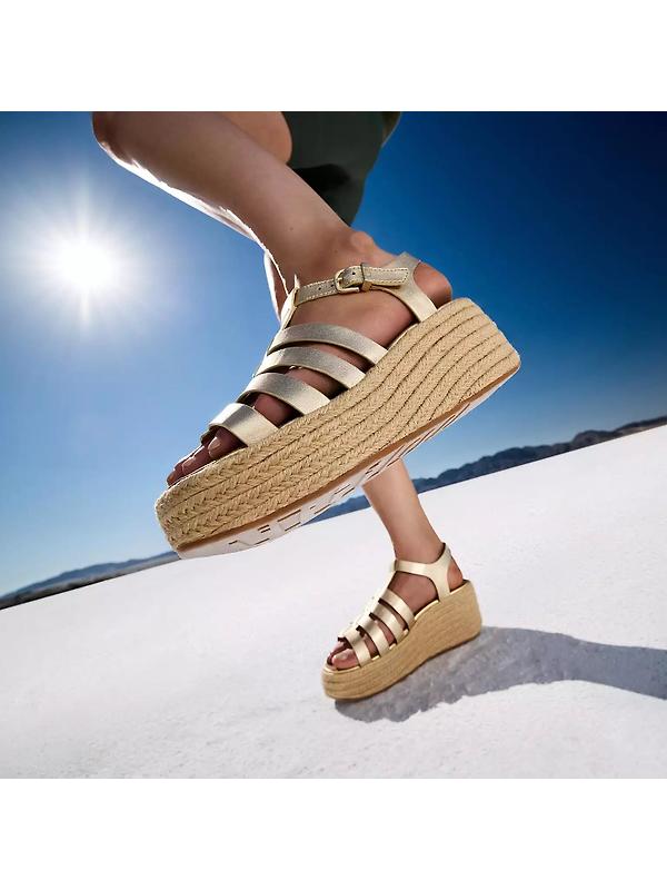 FitFlop Women's PLATFFORMS Espadrille Metallic-Leather Fisherman Wedge Sandals - Platino Image 2