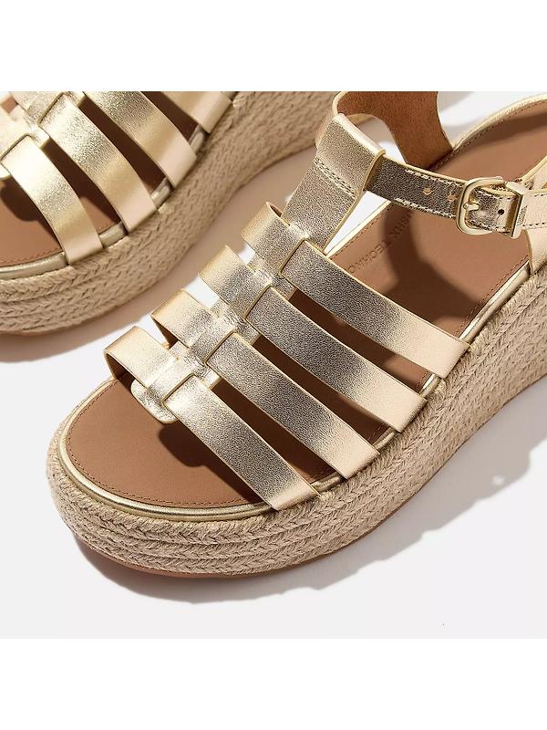 FitFlop Women's PLATFFORMS Espadrille Metallic-Leather Fisherman Wedge Sandals - Platino Image 3