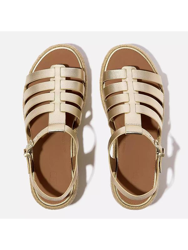 FitFlop Women's PLATFFORMS Espadrille Metallic-Leather Fisherman Wedge Sandals - Platino Image 4