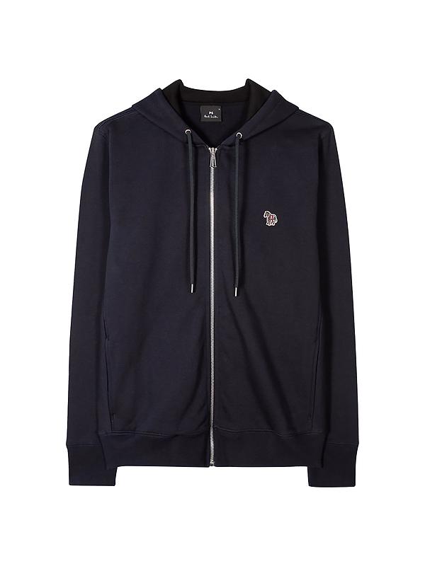 PS By Paul Smith Men's Cotton Zip-Front Zebra Logo Hoodie - Dark Navy Image 1