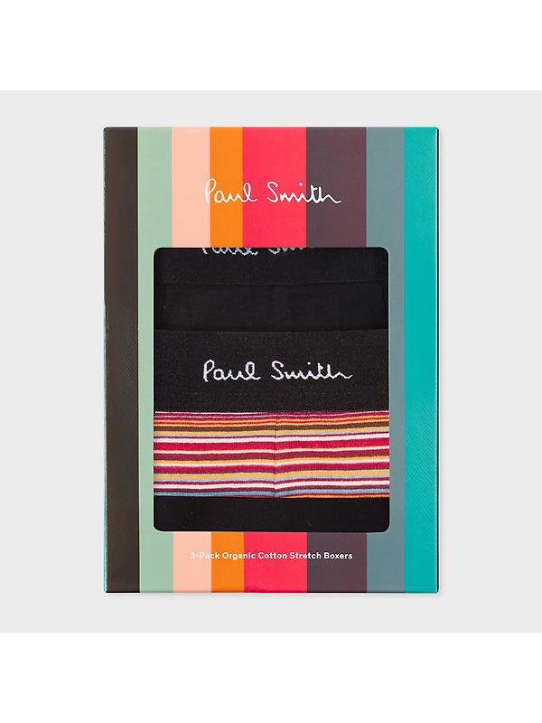 Paul Smith Men's Organic-Cotton Mixed Stripe 3 Pack Boxer Briefs - Black Image 2