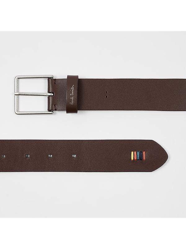 Paul Smith Men's 'Artist Stripe' Stitch Leather Belt - Chocolate Image 2