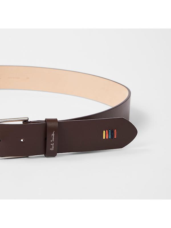 Paul Smith Men's 'Artist Stripe' Stitch Leather Belt - Chocolate Image 4