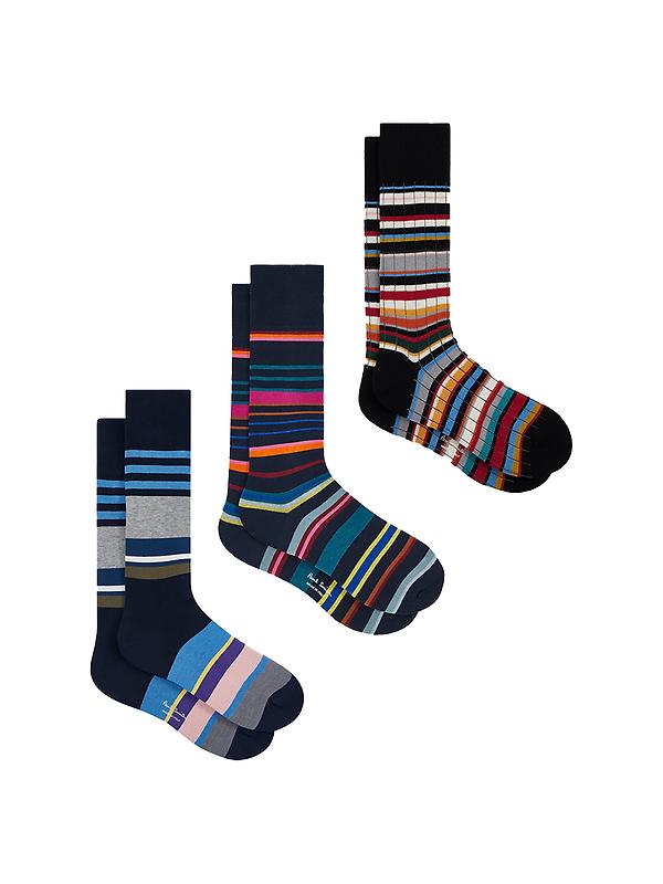 Paul Smith Men's Striped 3 Pack Socks - Navy Image 1