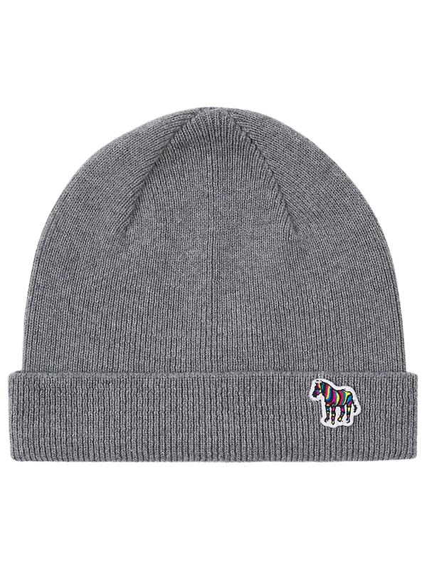Product image of Paul Smith Men's Zebra Logo Ribbed Lambswool Beanie Hat - Grey