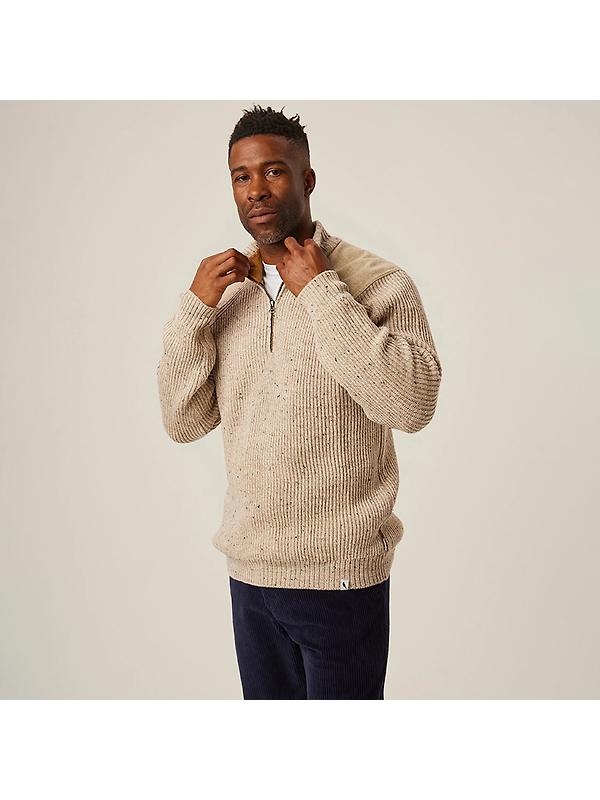 Peregrine Men's Foxton Made In England Quarter Zip Jumper - Oatmeal Image 2