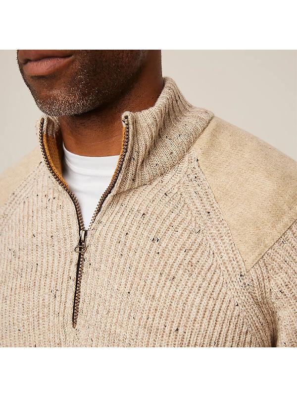 Peregrine Men's Foxton Made In England Quarter Zip Jumper - Oatmeal Image 7
