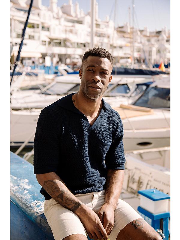 Peregrine Men's Island Crochet Polo Shirt - Navy Image 7