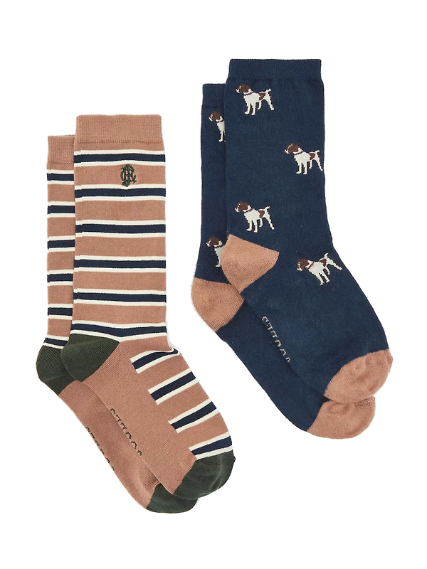 Joules Men's Kingsbury Socks 2 Pack UK 7-12 - Navy/Camel Product Image