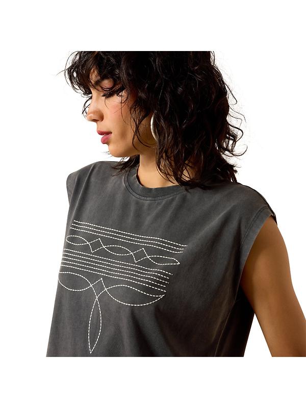 Ariat Women's Dallas Cropped Sleeveless T-Shirt - Charcoal Image 4