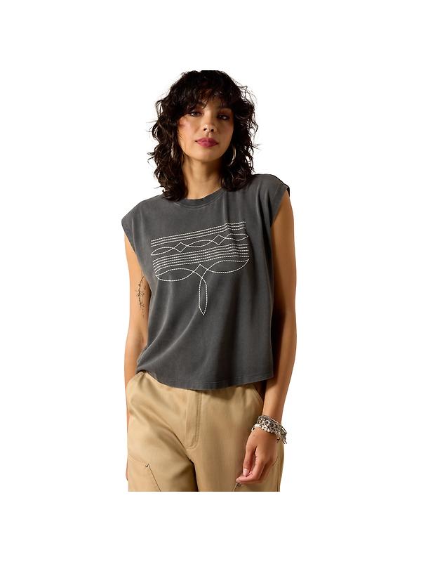 Ariat Women's Dallas Cropped Sleeveless T-Shirt - Charcoal Image 1