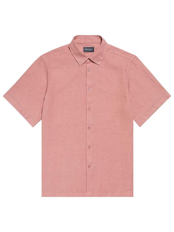 Oliver Sweeney Men's Somerton Garment Dyed Linen Short-Sleeved Shirt - Rosewood Image 1