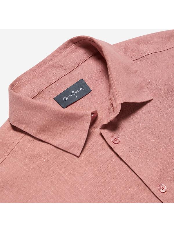 Oliver Sweeney Men's Somerton Garment Dyed Linen Short-Sleeved Shirt - Rosewood Image 2