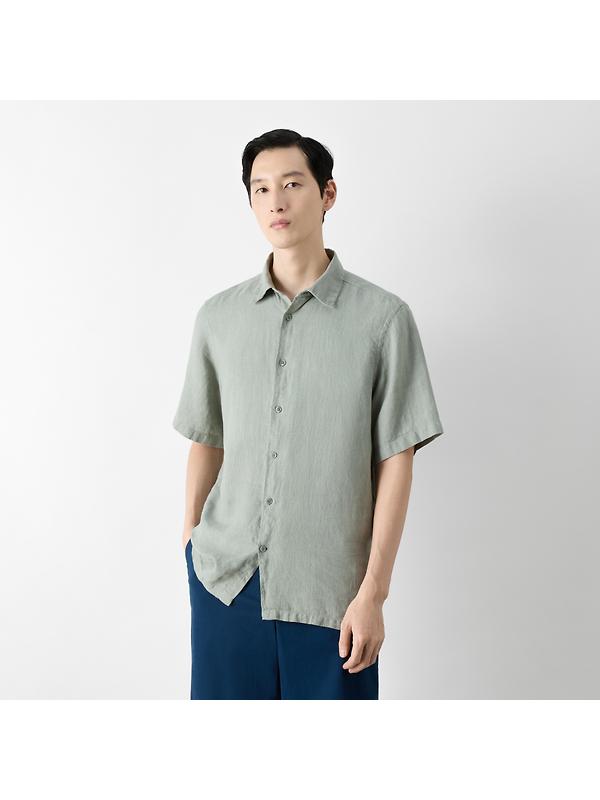 Oliver Sweeney Men's Somerton 100% Linen Short Sleeved Shirt - Sage Image 2