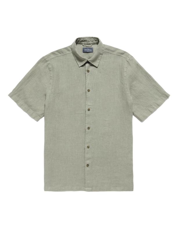Oliver Sweeney Men's Somerton 100% Linen Short Sleeved Shirt - Sage Image 1