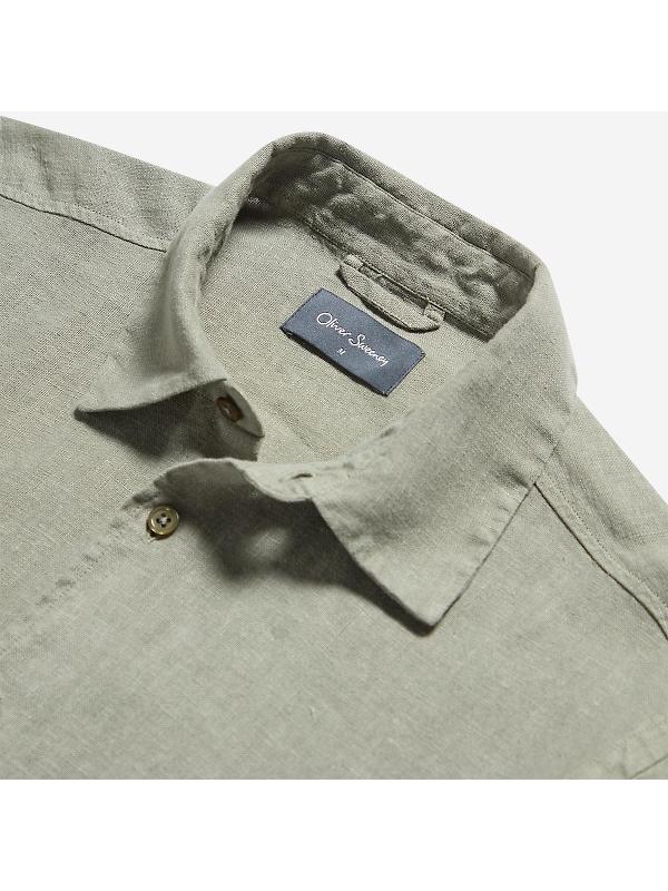 Oliver Sweeney Men's Somerton 100% Linen Short Sleeved Shirt - Sage Image 5
