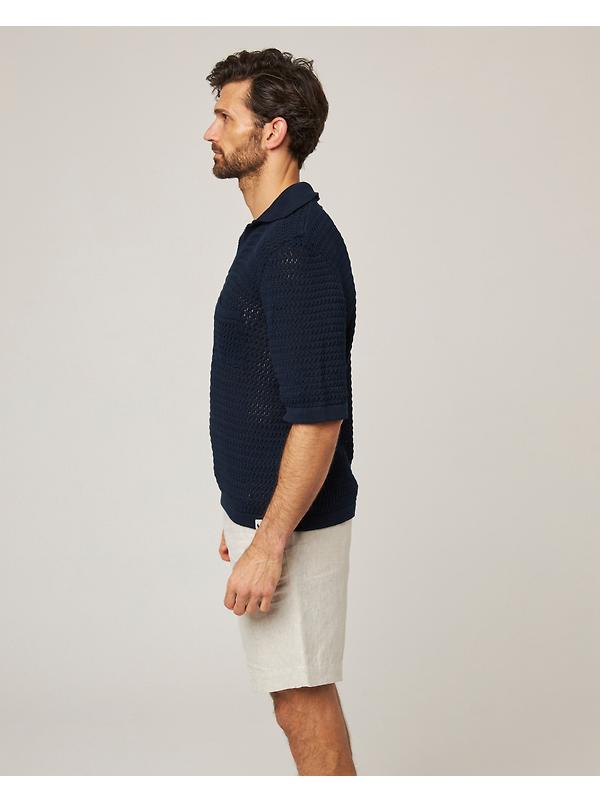 Peregrine Men's Island Crochet Polo Shirt - Navy Image 5