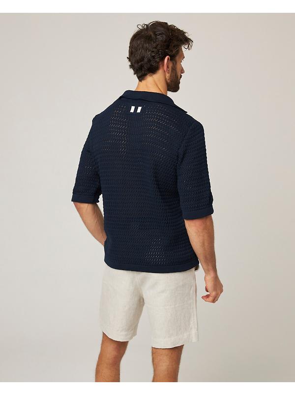 Peregrine Men's Island Crochet Polo Shirt - Navy Image 6